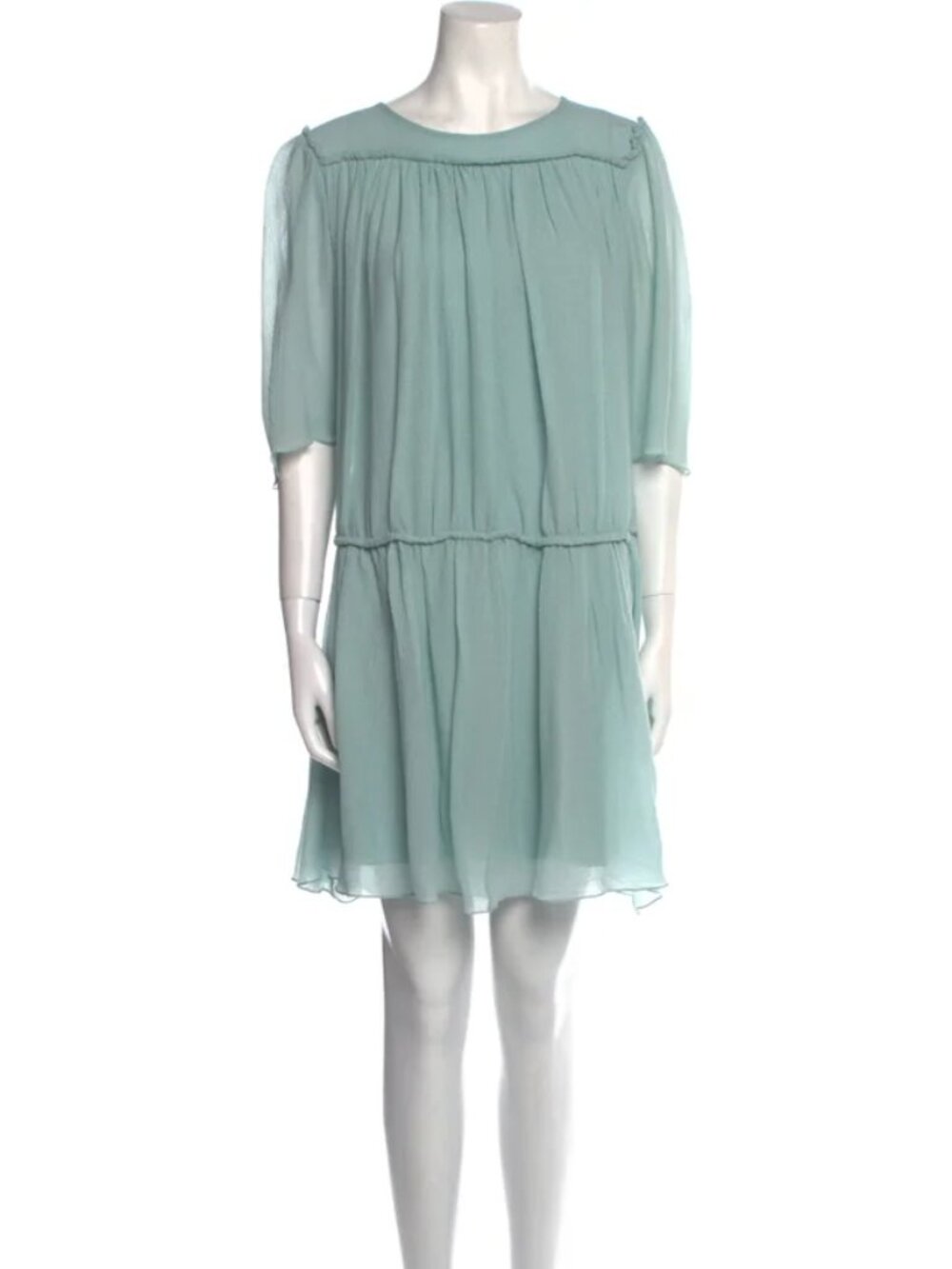 Chloé Seafoam Green Blue Silk Mini Dress XL